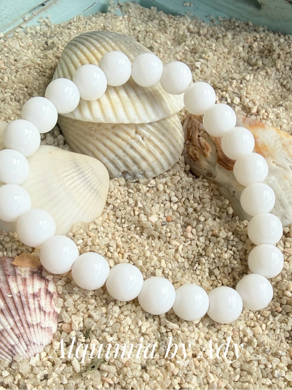 SINGLE STRING White Jade Round Bead Bracelet - Polished White Strand